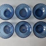 6 blue glass bowls from the 70s