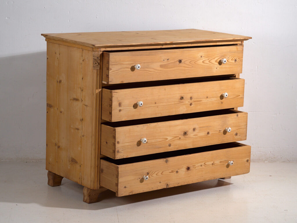 Antique solid pine chest of drawers – European rustic carved chest of drawers – circa 1900