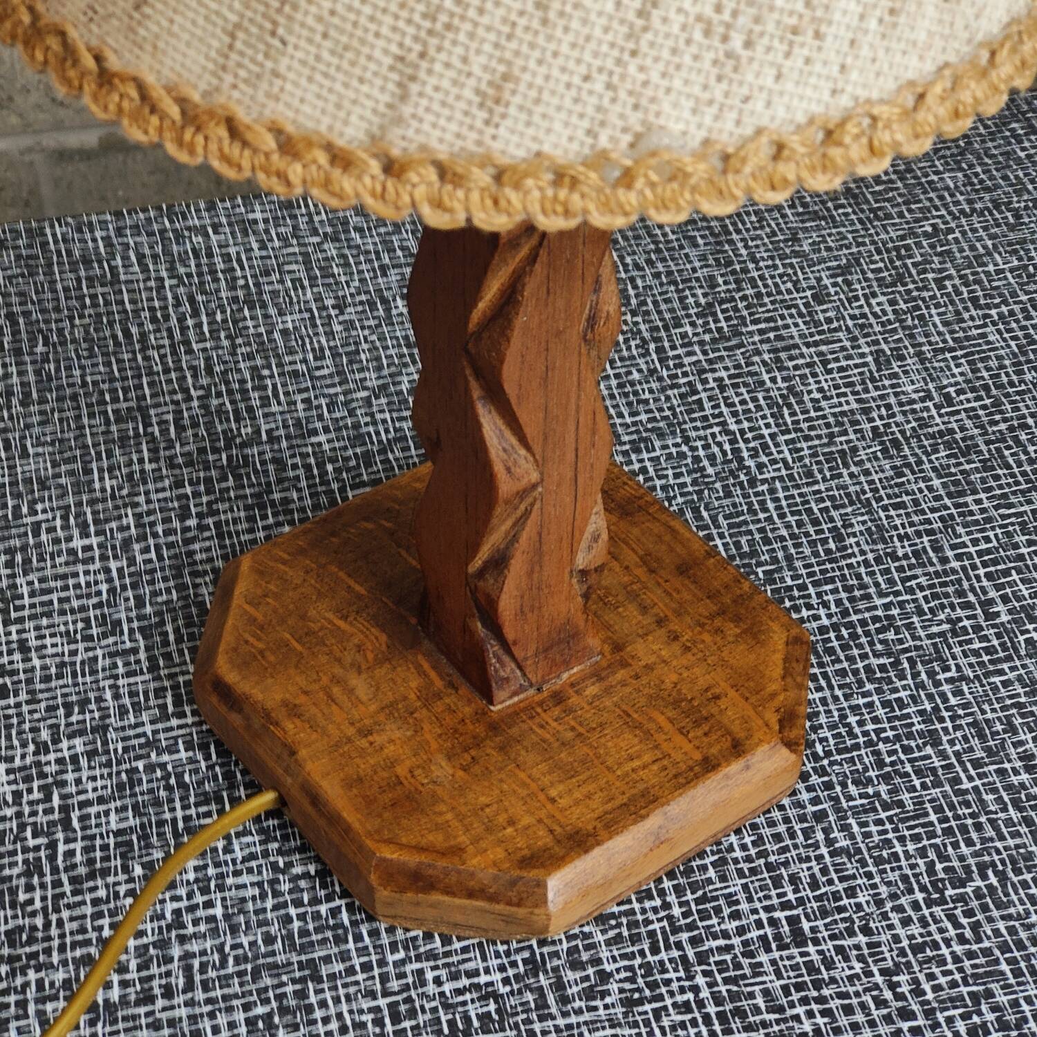 Brutalist carved wooden lamp 1950
