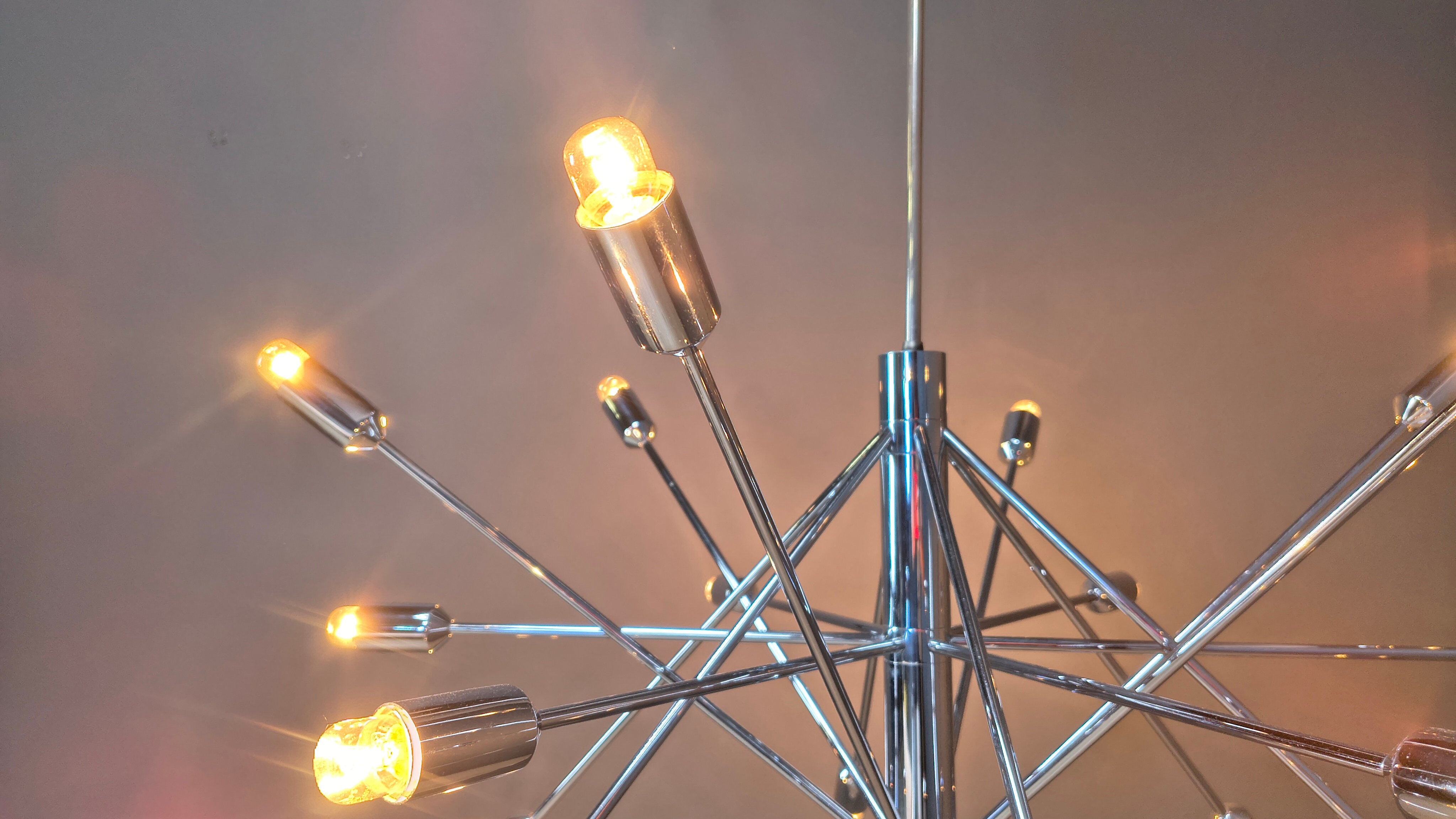Vintage chrome sputnik style chandelier, 1970s