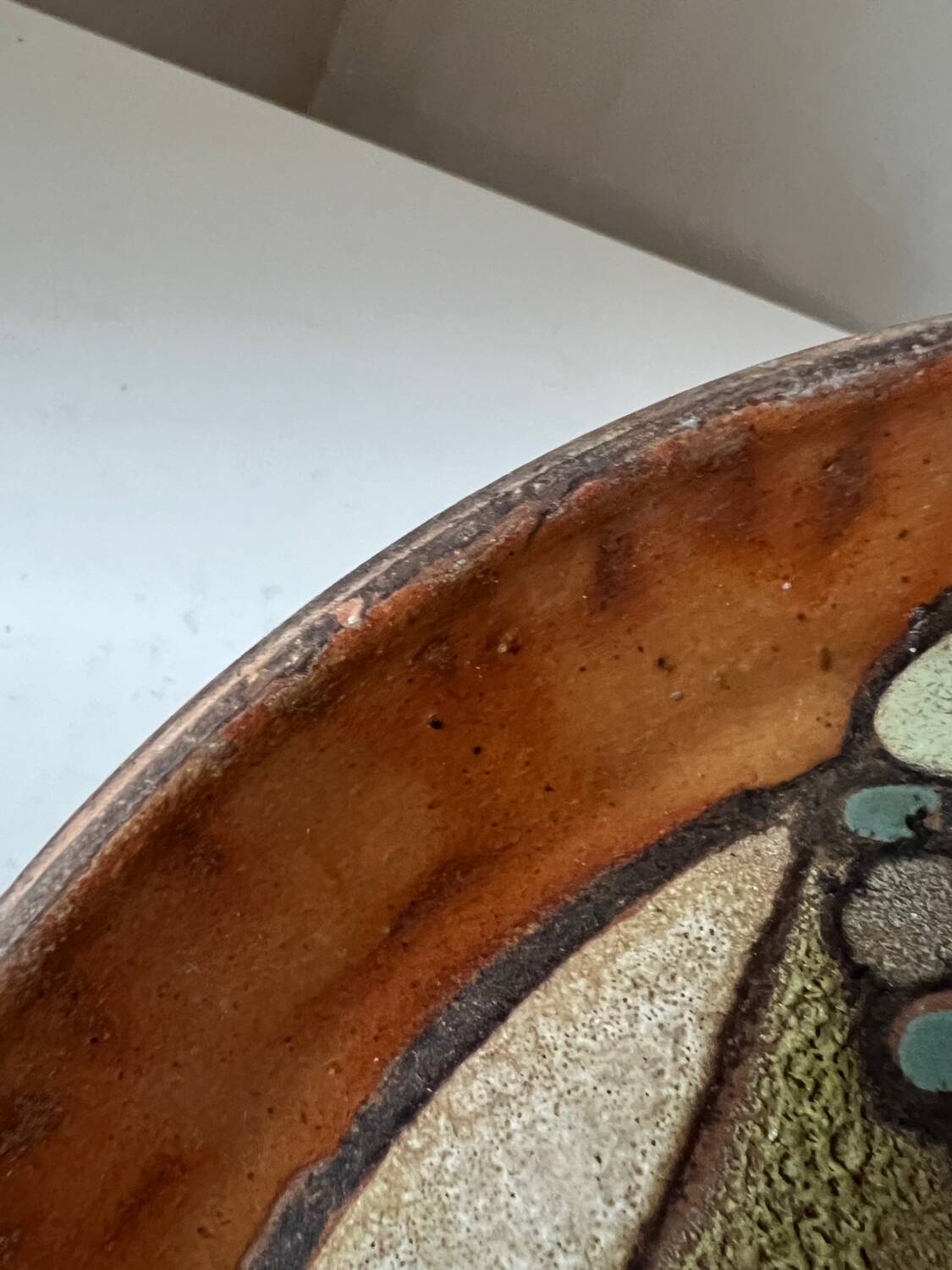 Vintage terracotta ceramic bird plate by Roland Zobel, Les Cyclades