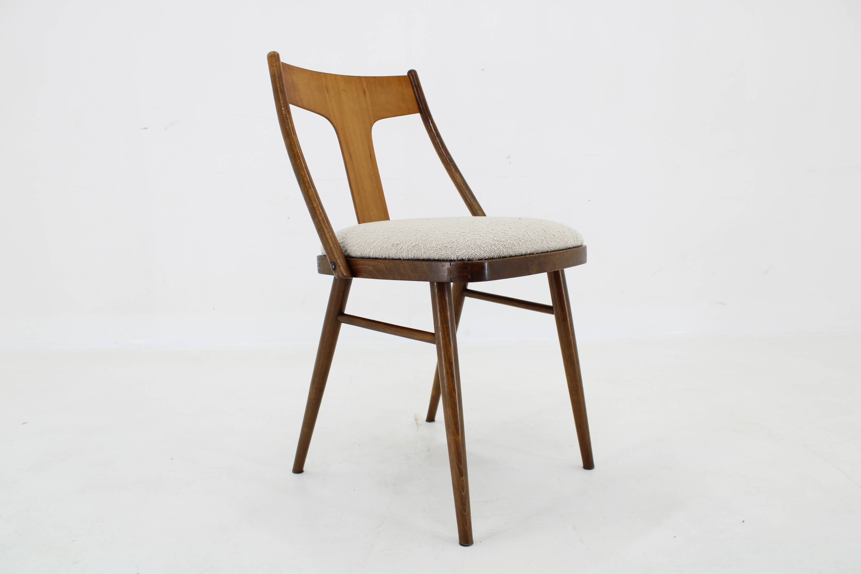 1950s Set of 4 Dining Chairs in Walnut Finish, Czechoslovakia