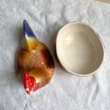 Terrine Michel Caugant rooster or hen in polychrome earthenware