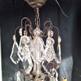 Old chandelier with tassels, bronze and crystal, 8 lights. Louis XV style.