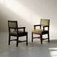 Pair of modernist armchairs in solid oak, France, circa 1940.