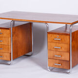 Bauhaus Restored Writing Desk Made in 1930s by Robert Slezak, Czechia, Beech Plywood, High Gloss