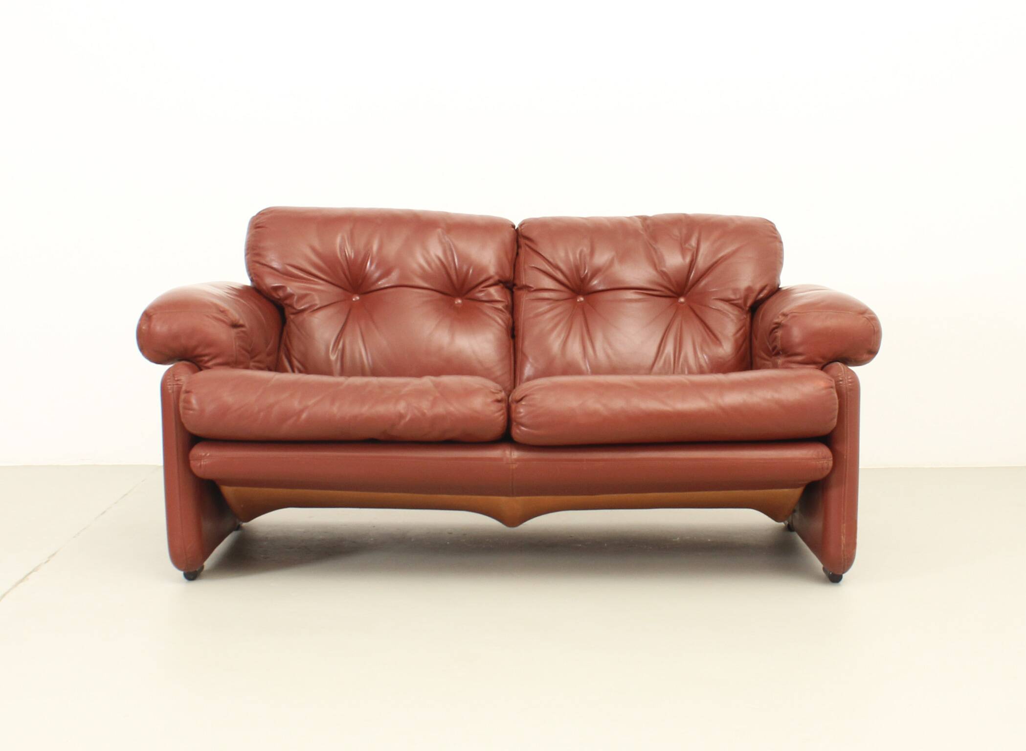 Coronado two-seater sofa by Tobia Scarpa in cognac leather, 1969