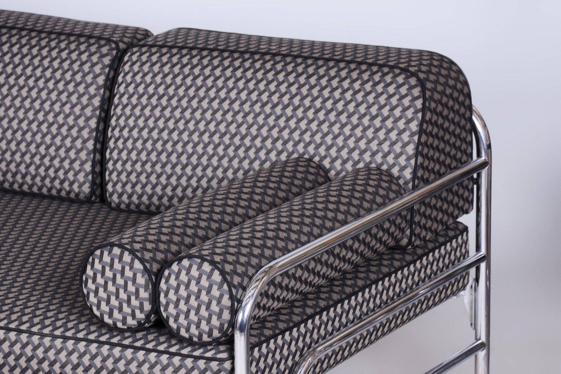 Bauhaus Sofa in Chrome & Upholstery attributed to Mücke-Melder, Czech, 1930s