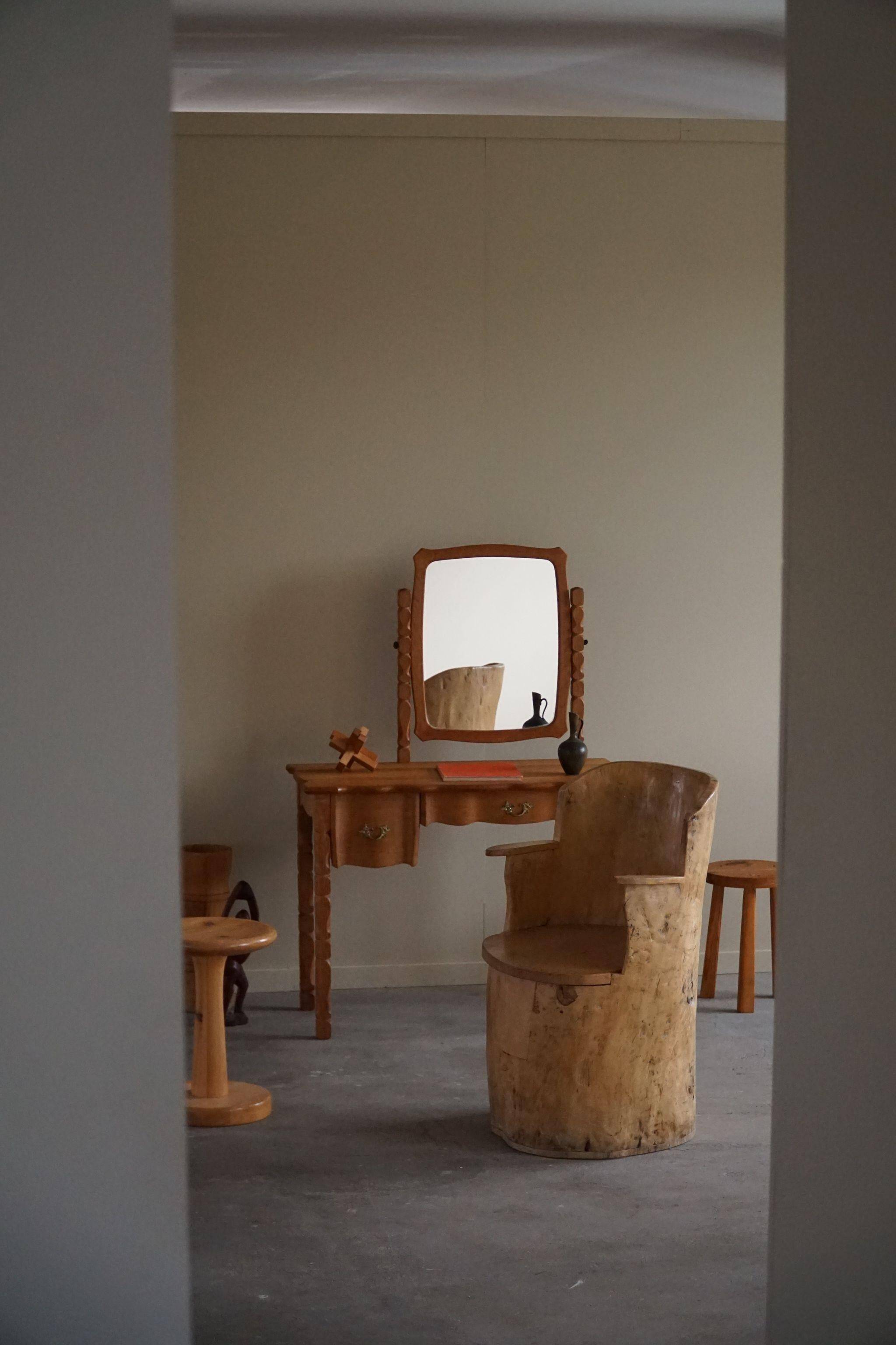 Chaise souche Wabi Sabi en bouleau massif, par un ébéniste suédois, Moderne, années 1950