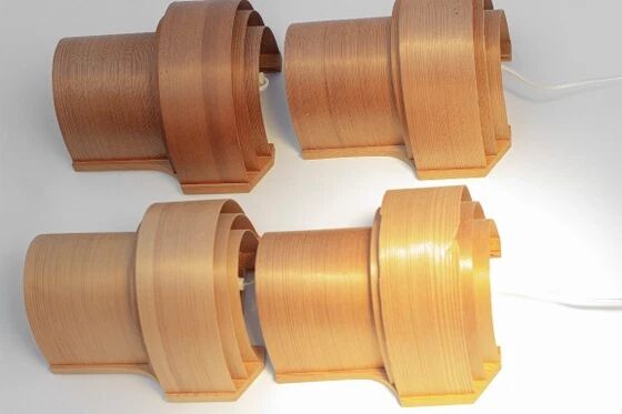 Four wall sconces in pine veneer model 4408 by Translandia - Denmark 1970s.