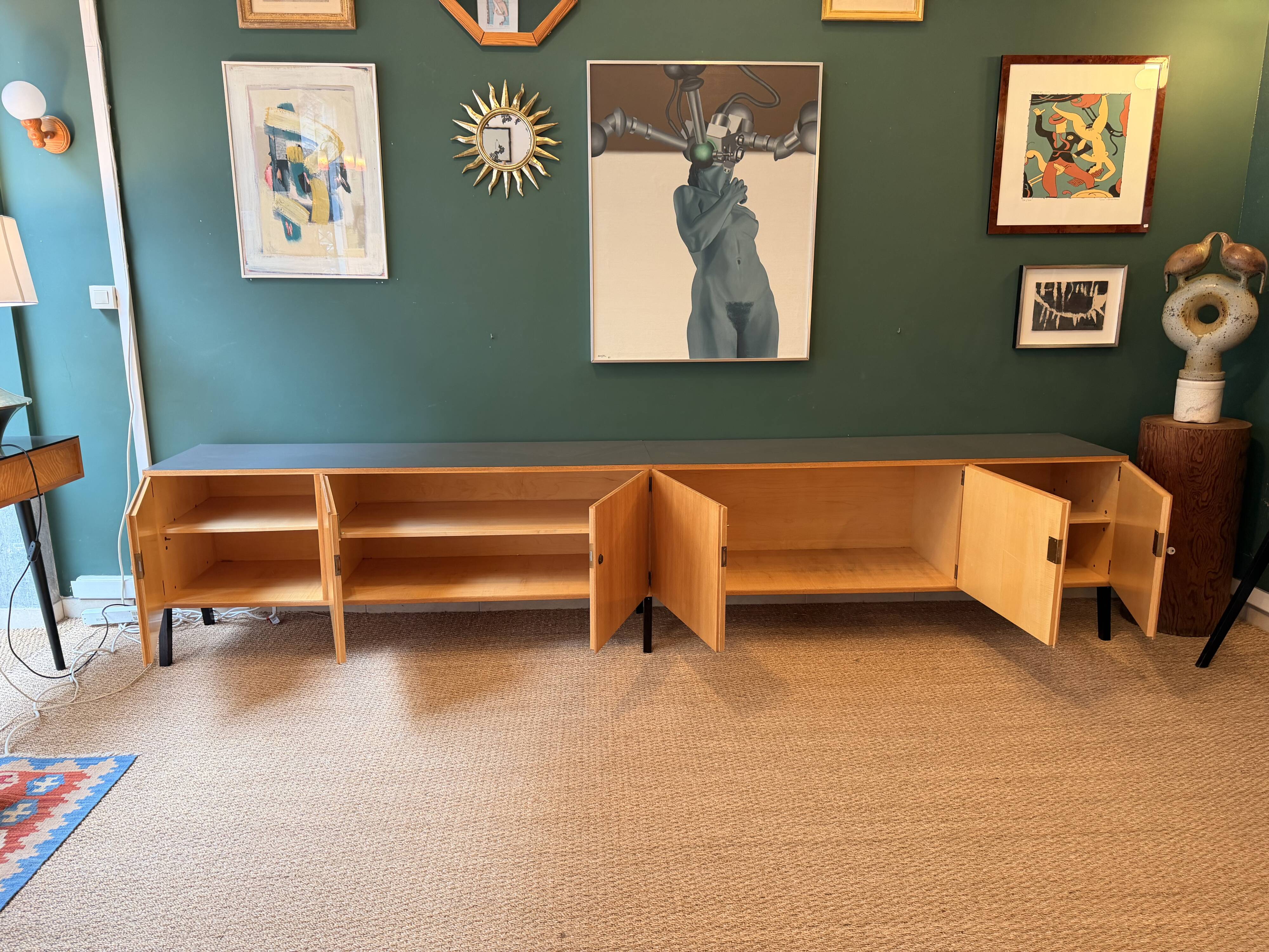 Very large custom-made German sideboard, in 2 modules, 1960s.