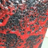 Red and black rectangular vase in ceramic Fat Lava / vintage 60s-70s