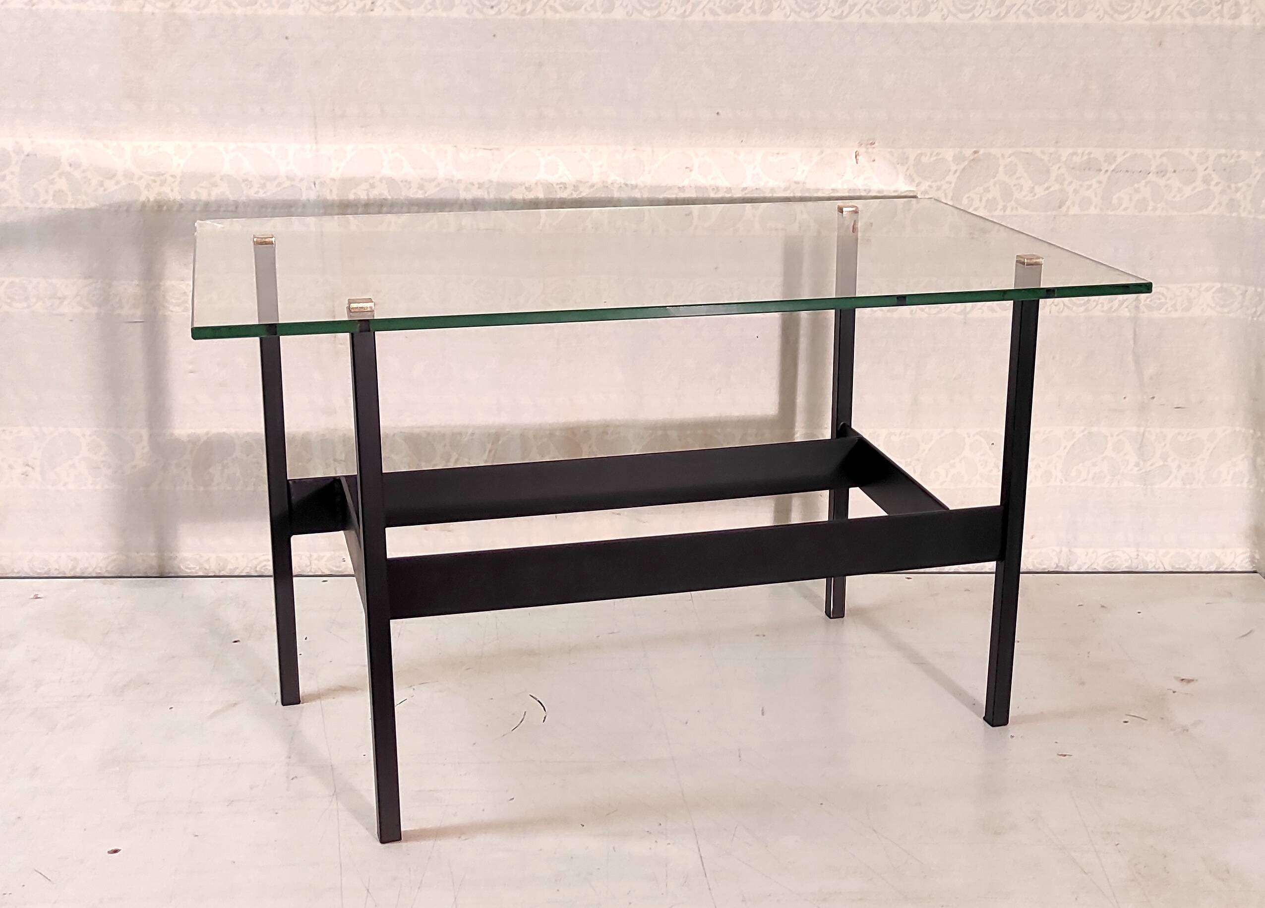 Modernist coffee table in metal, glass and brass - 1950s