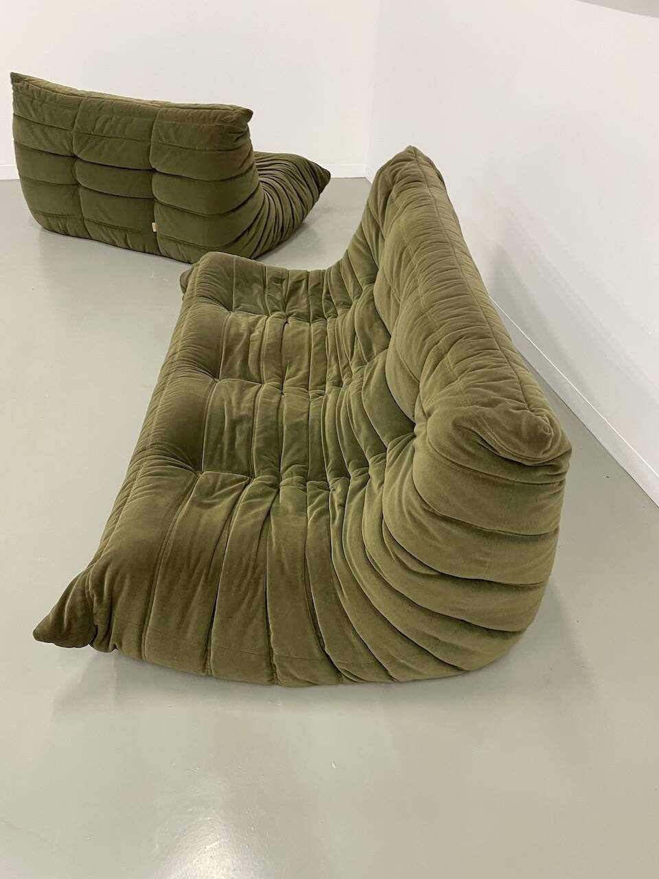 Vintage 2 and 3 seater green velvet togo set