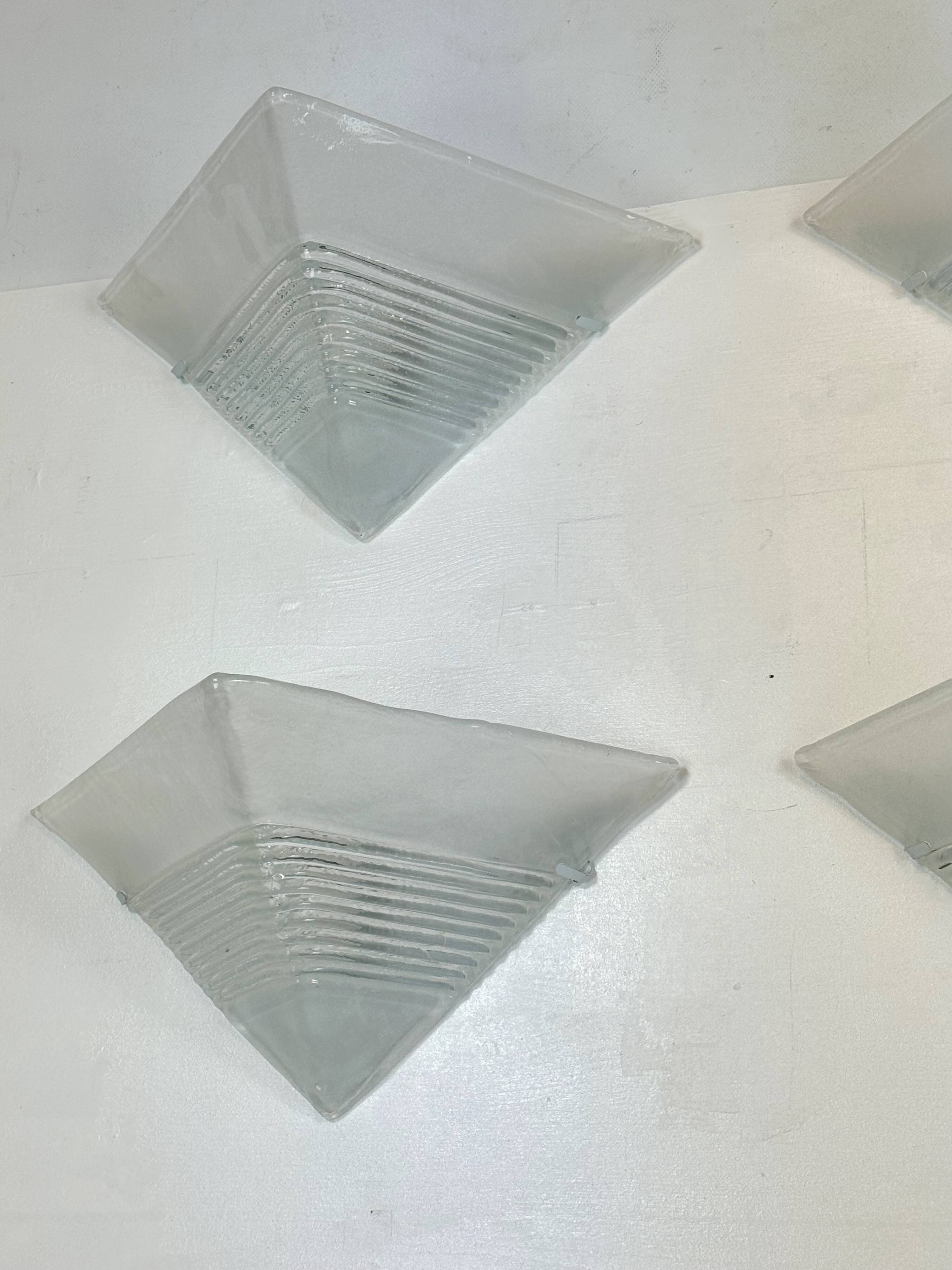 Postmodern Set of four large thick murano glass sconces by Mazzega. Italy 1980s