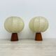 Pair of Goldkant Leuchten cocoon with teak base table lamps, 1970s
