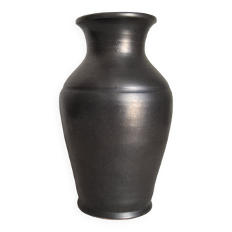 Vase moderniste signé en céramique noire / fabrication artisanale / vintage / france / années 60 / mid-century / xxème siècle