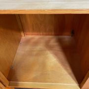 Wardrobe, desk, wooden and rattan chest of drawers, 1960s.