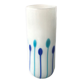 Vase en verre bleu et bleu turquoise vintage