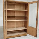Oak glass-fronted school cabinet 1960