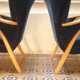 Pair of chairs Scandinavian wing stripes cocktail years 50 Blue