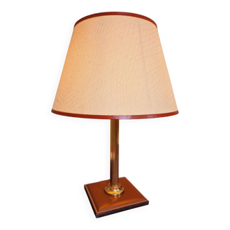 Lampe de bureau vintage en cuir marron et laiton, années 1960-70