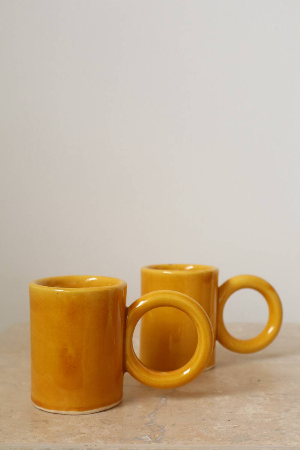 Handmade Mustard Yellow Round Handled Coffee Cup