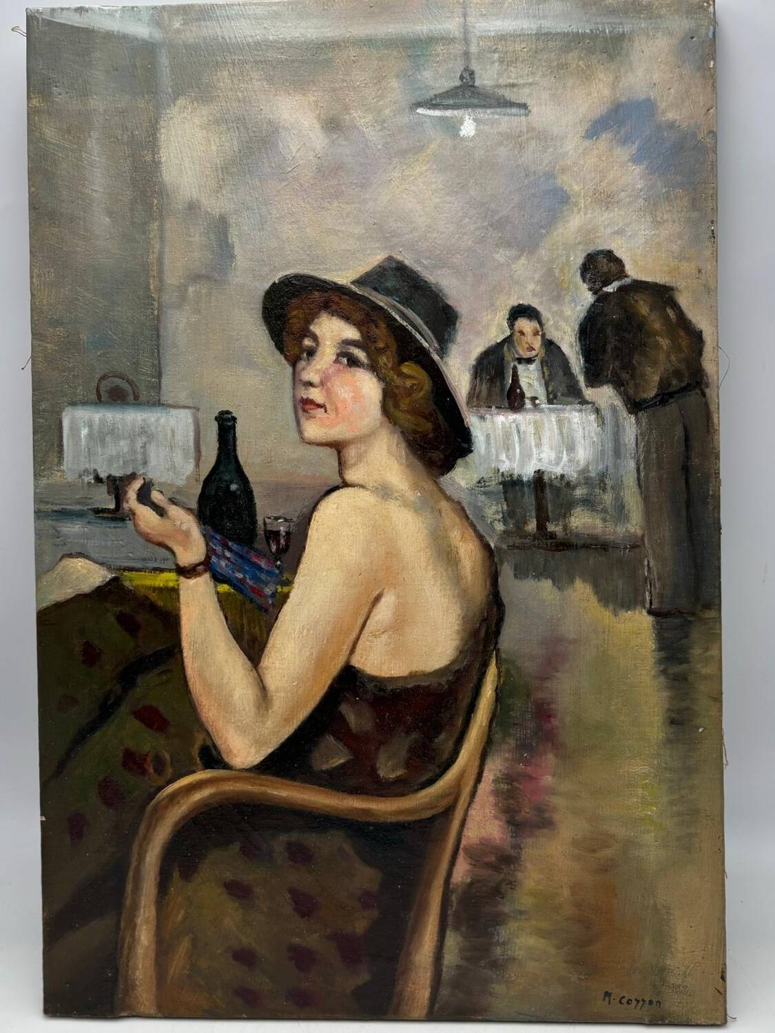 Élégante au chapeau Tableau signé