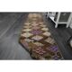 Tapis de couloir vintage turc Oushak fait main en laine et coton marron, années 1970
