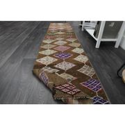 1970s Vintage Turkish Oushak Handmade Wool Cotton Brown Runner Rug 63x295