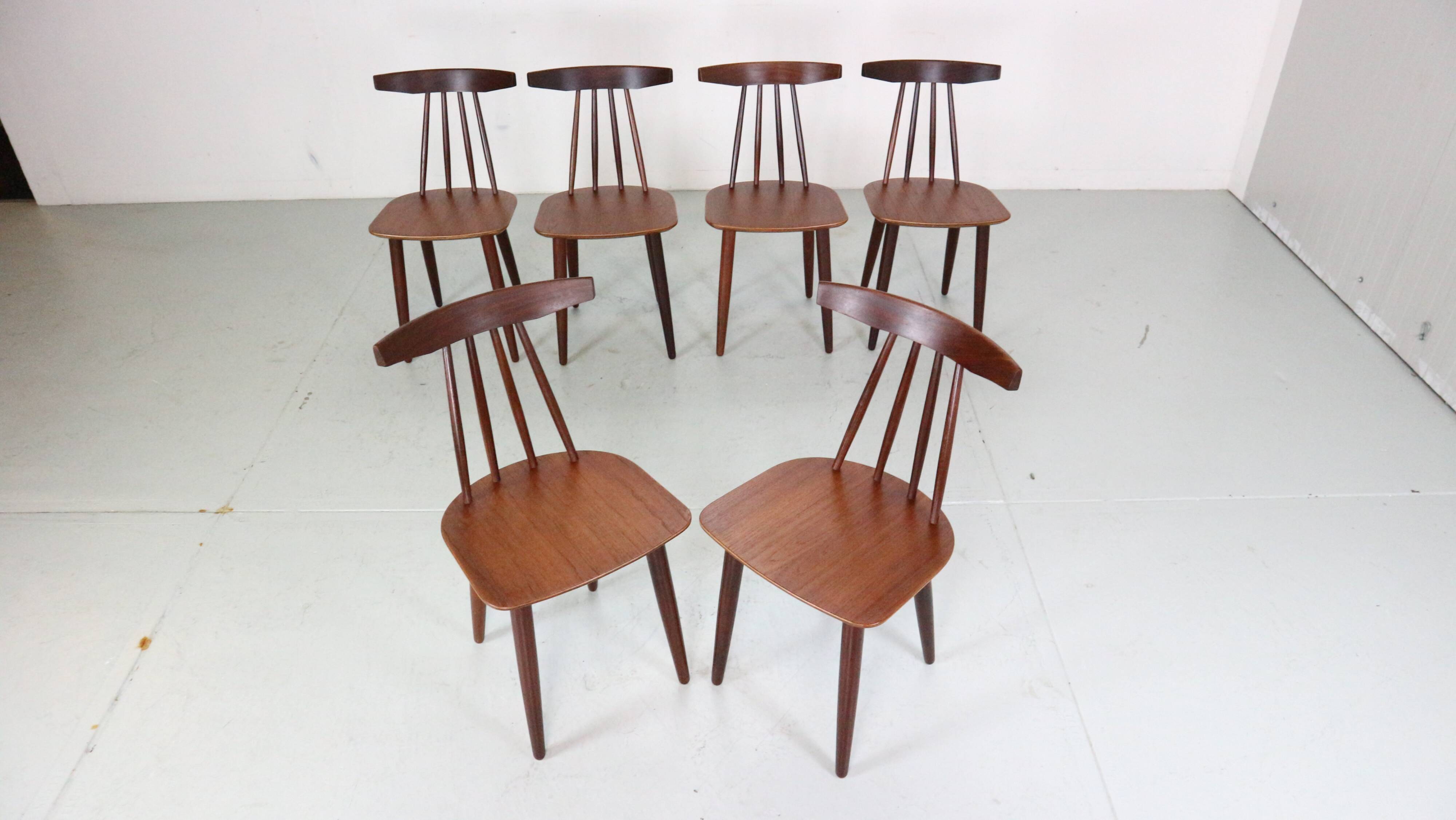 Poul Volther Set Of 6 Dinning Room Chairs "3705" For Fremel Røjle, Denmark, 1960