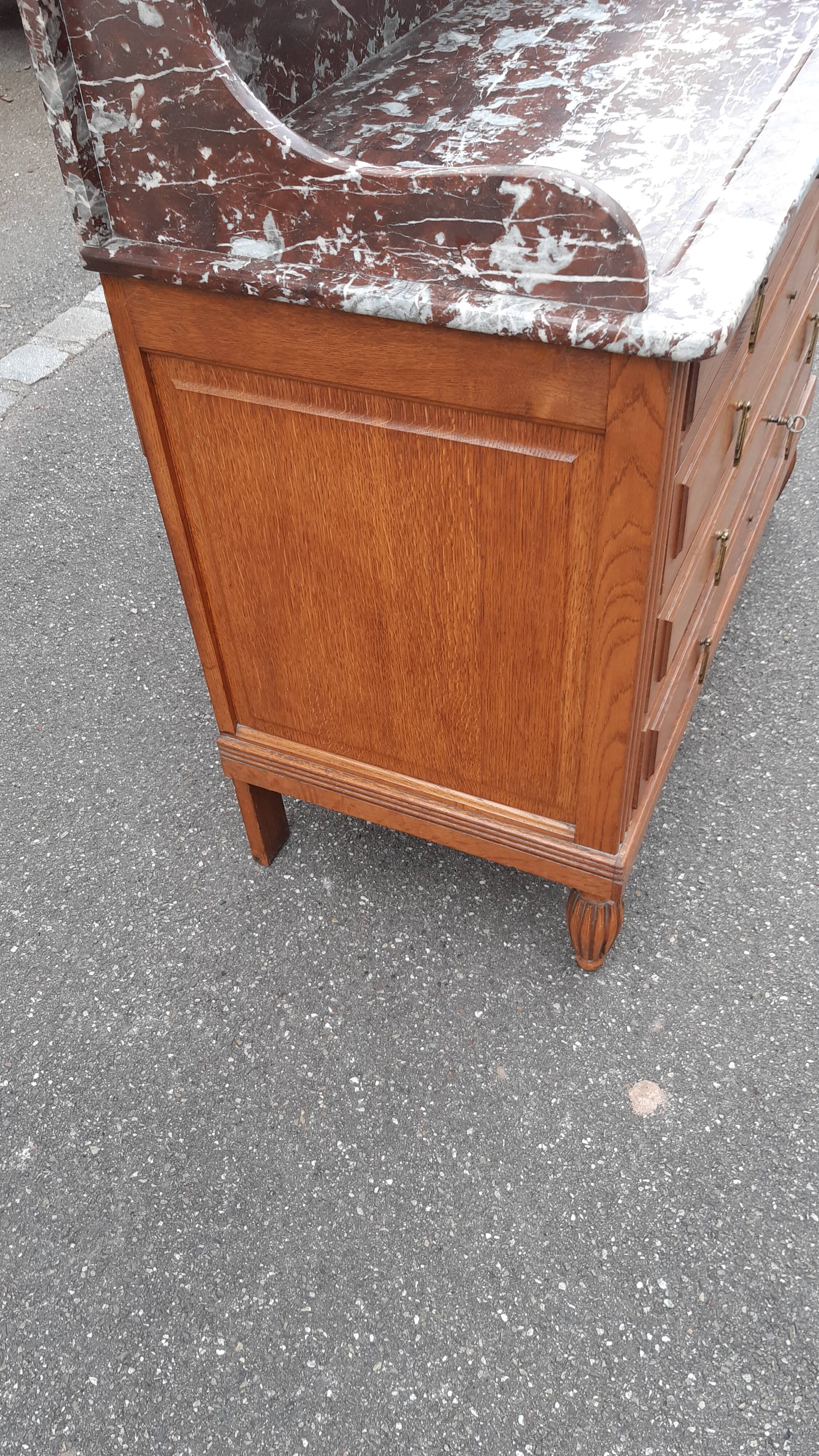 Oak and marble dressing table chest of drawers