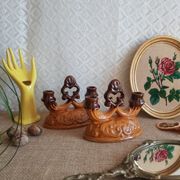 Paire de bougeoirs double barbotine - vintage