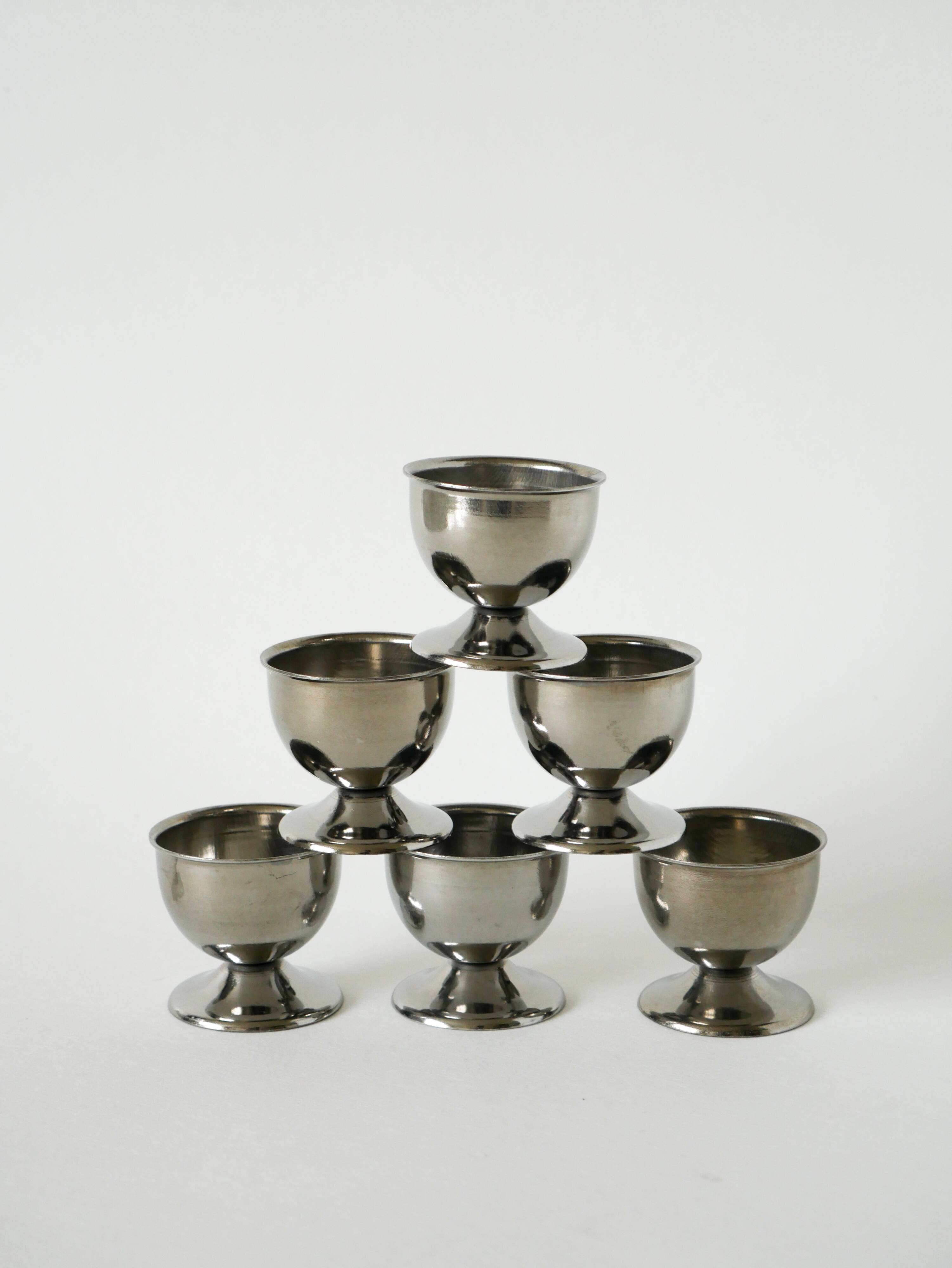 Set of 6 stainless steel egg cups, Design, 1970