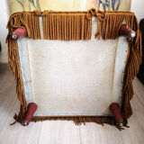 Olive green fringed velvet pouf