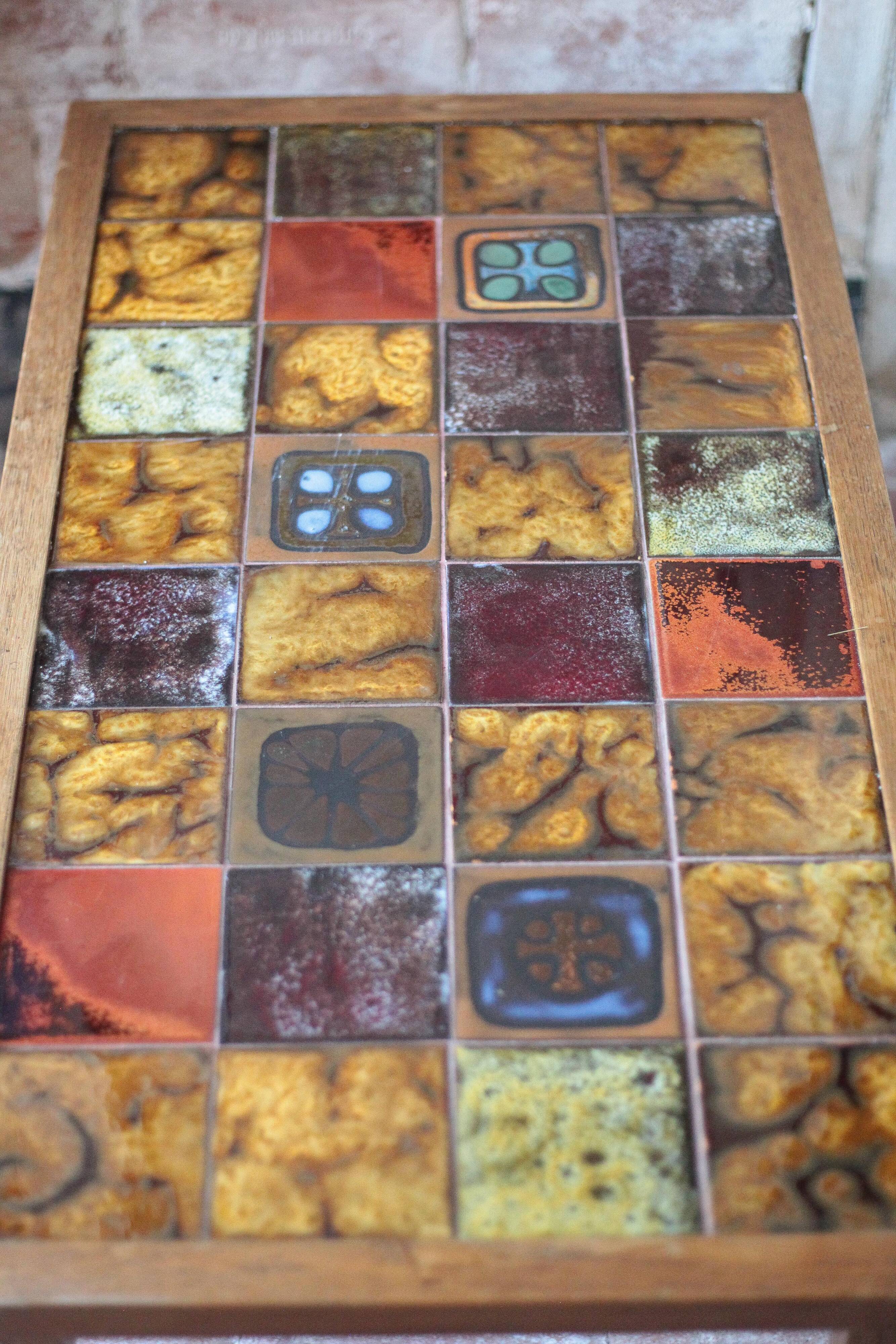 1960s geometric tiled brutalist coffee table by Jean Gregorieff