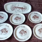 Service à poisson plat et 6 assiettes - faience de gien