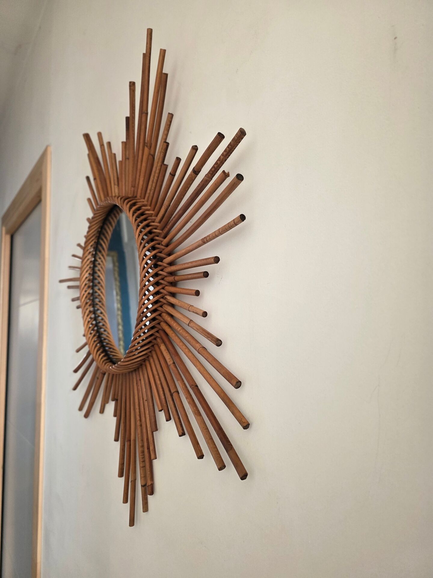 Vintage XL rattan sun mirror