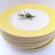 Set of 6 plates made of 50s earthenware / white and yellow in relief