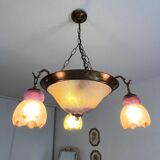 Chandelier in glass paste and bronzed metal
