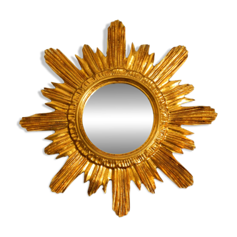 Italian Mid Century Sunburst wall mirror made of wood and resin gold-plated