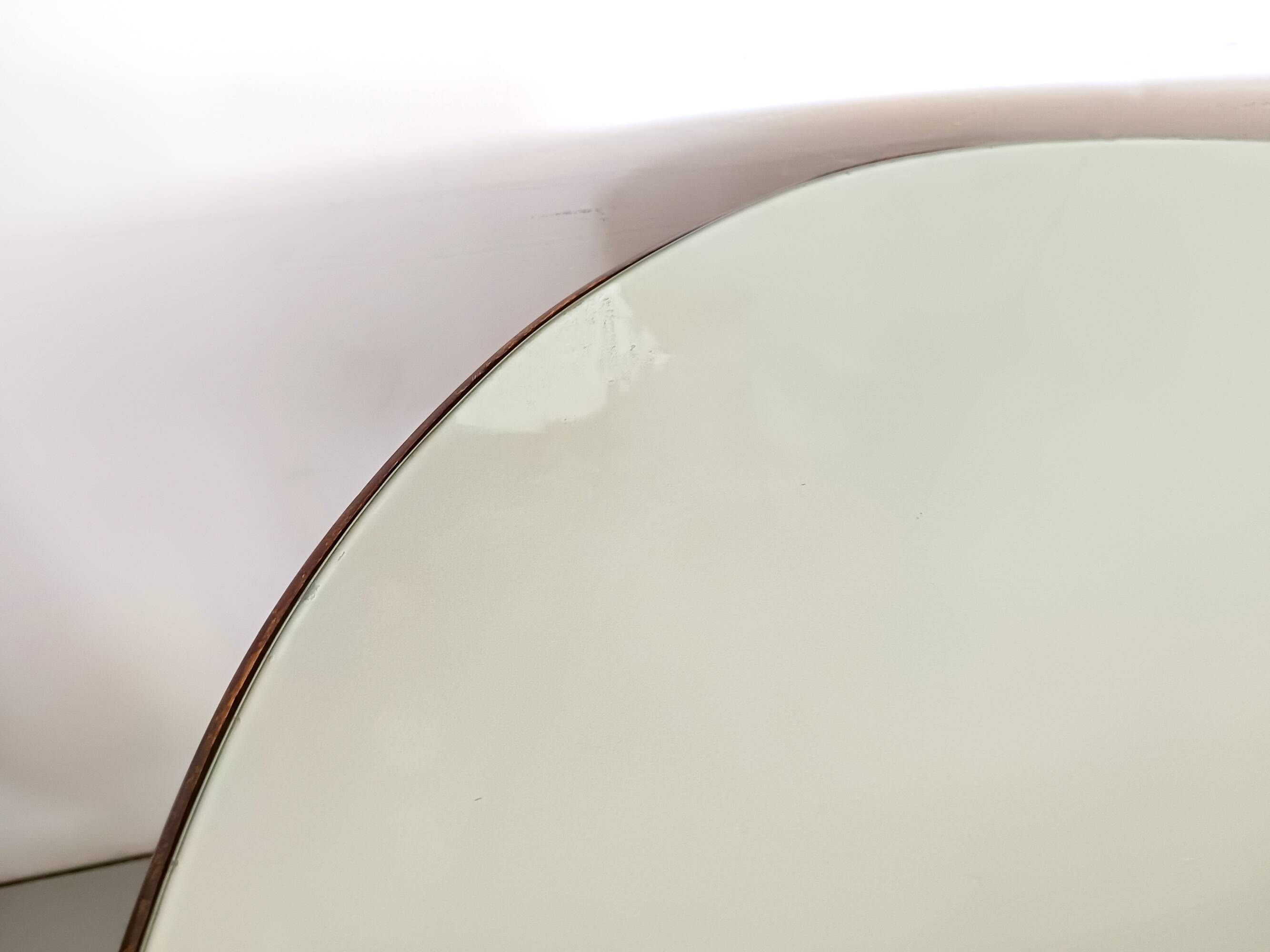 Vintage Beech and Walnut Dining Table with an Oval Gray Glass Top, Italy