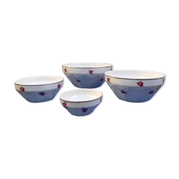 Saladiers Gigognes Porcelaine a Facettes Decor Roses Anciennes et Filet Dor