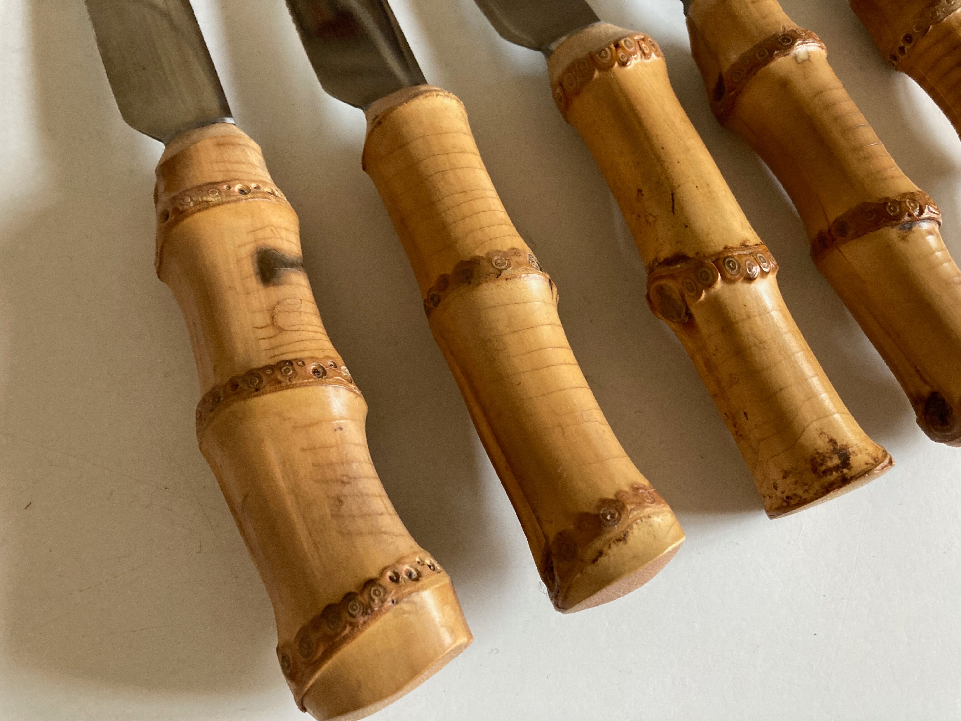 Set of 6 table knives 1960 Riviera bamboo handle