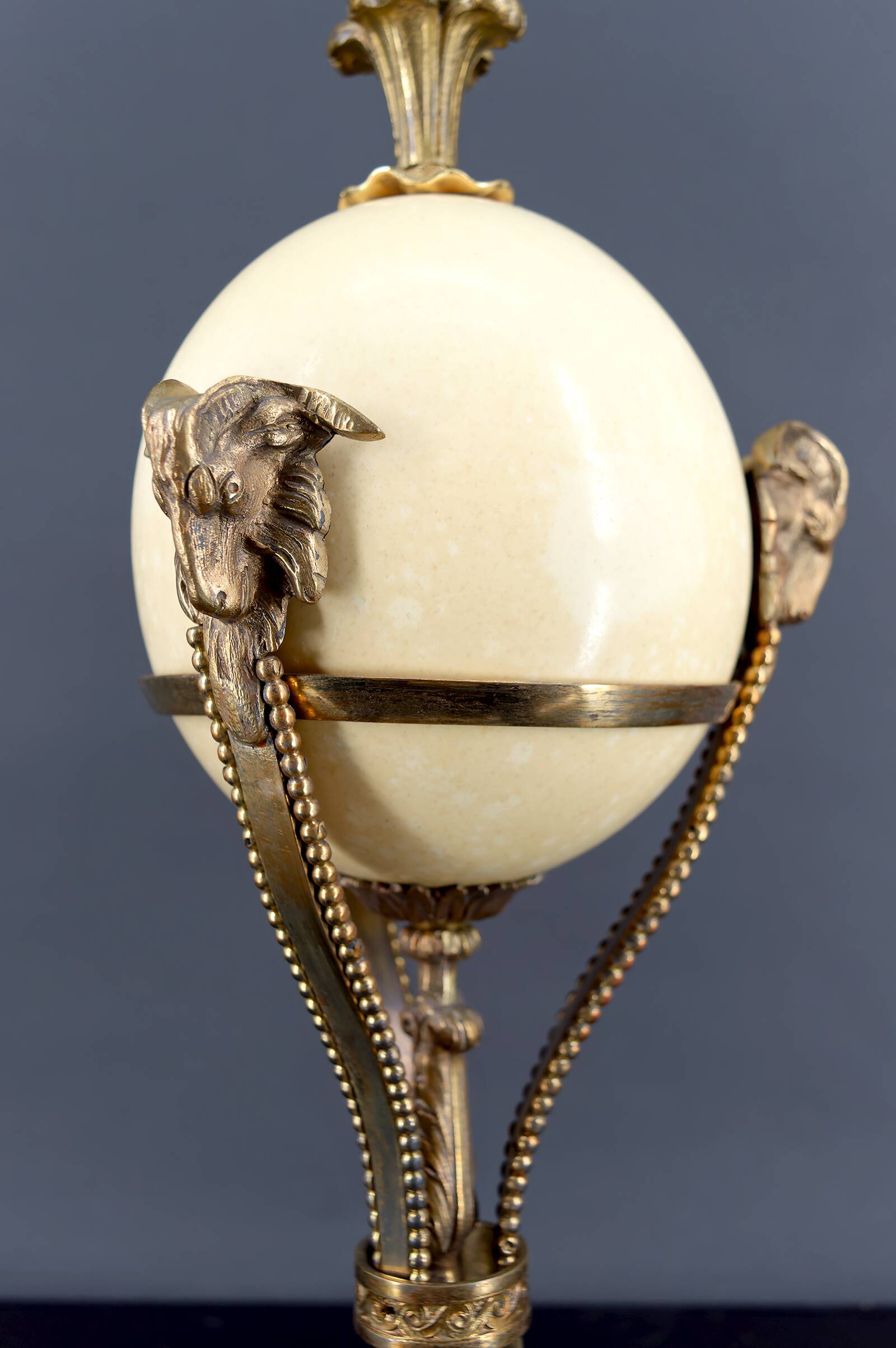 Neoclassical Lamp, Ostrich Egg & Bronze Animal Mount, c. 1900