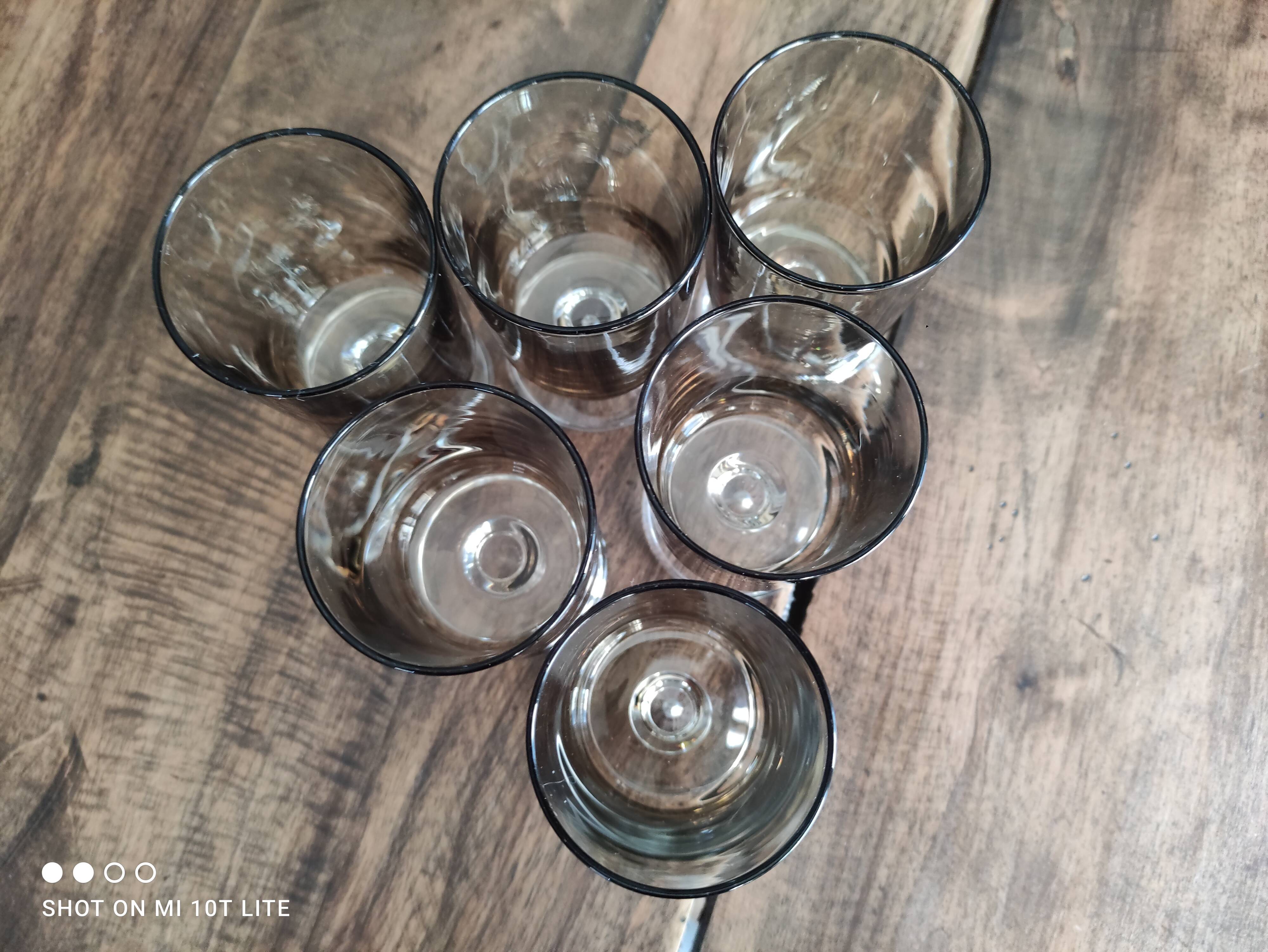 Set of 6 vintage sweet white wine glasses Luminarc smoked Sweden model