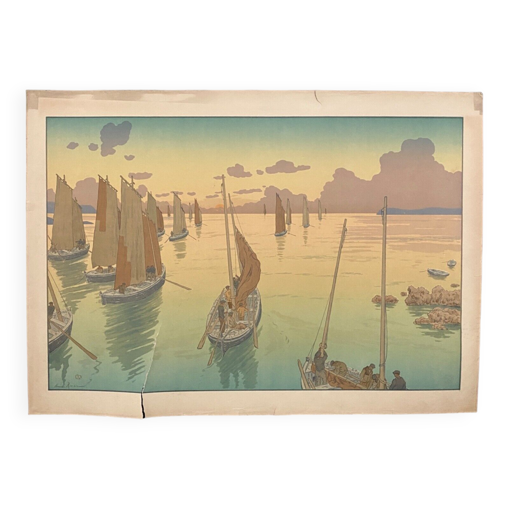 Lithograph by Henri Rivière The Sunset