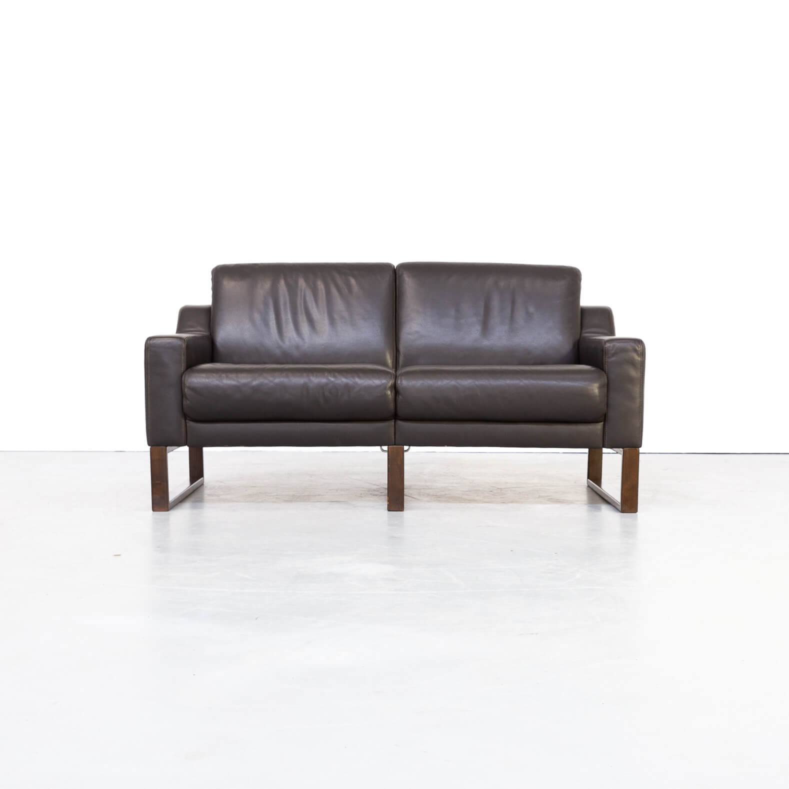 90s Brown leather two seater sofa