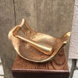 Cendrier bois et bronze vintage, cendrier sur pied, cendrier bronze doré