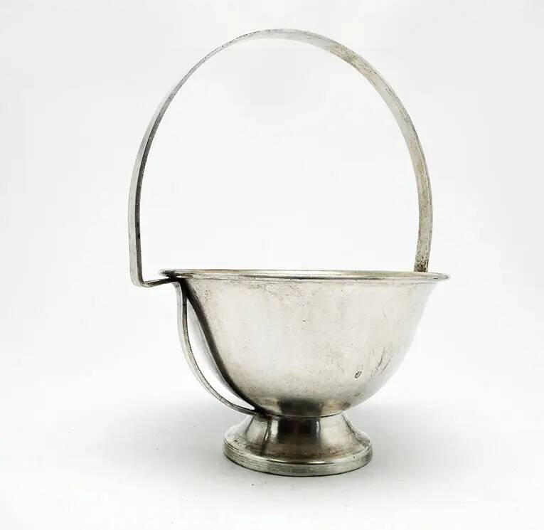 Art Deco sugar bowl, silver-plated brass, Poland, 1920s